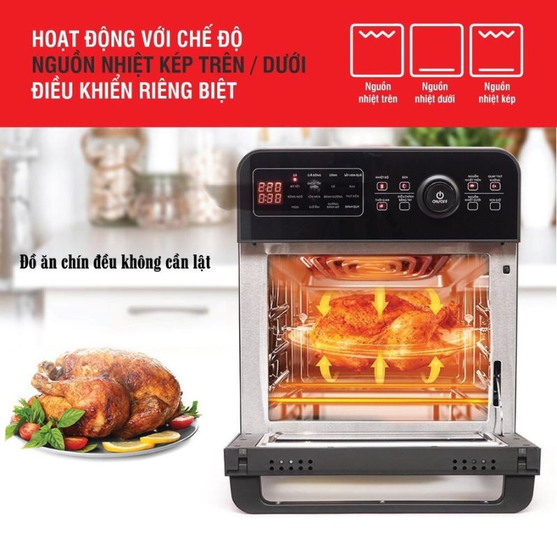 Nồi chiên lò chiên không dầu Galuz dung tích 15L, công suất 1800w, 16 chức năng chiên nướng công nghệ Pháp - Hàng nhập khẩu