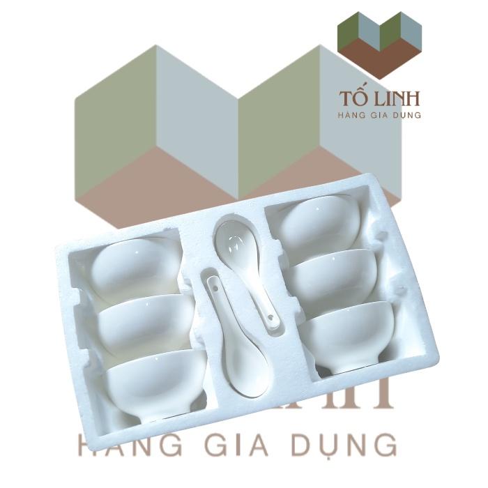 Hộp 6 Chén 6 Muỗng Sứ Hoa Và Sứ Trắng,Combo Bộ 6 Chén 6 Muỗng Sứ Hoa Và Sứ Trắng