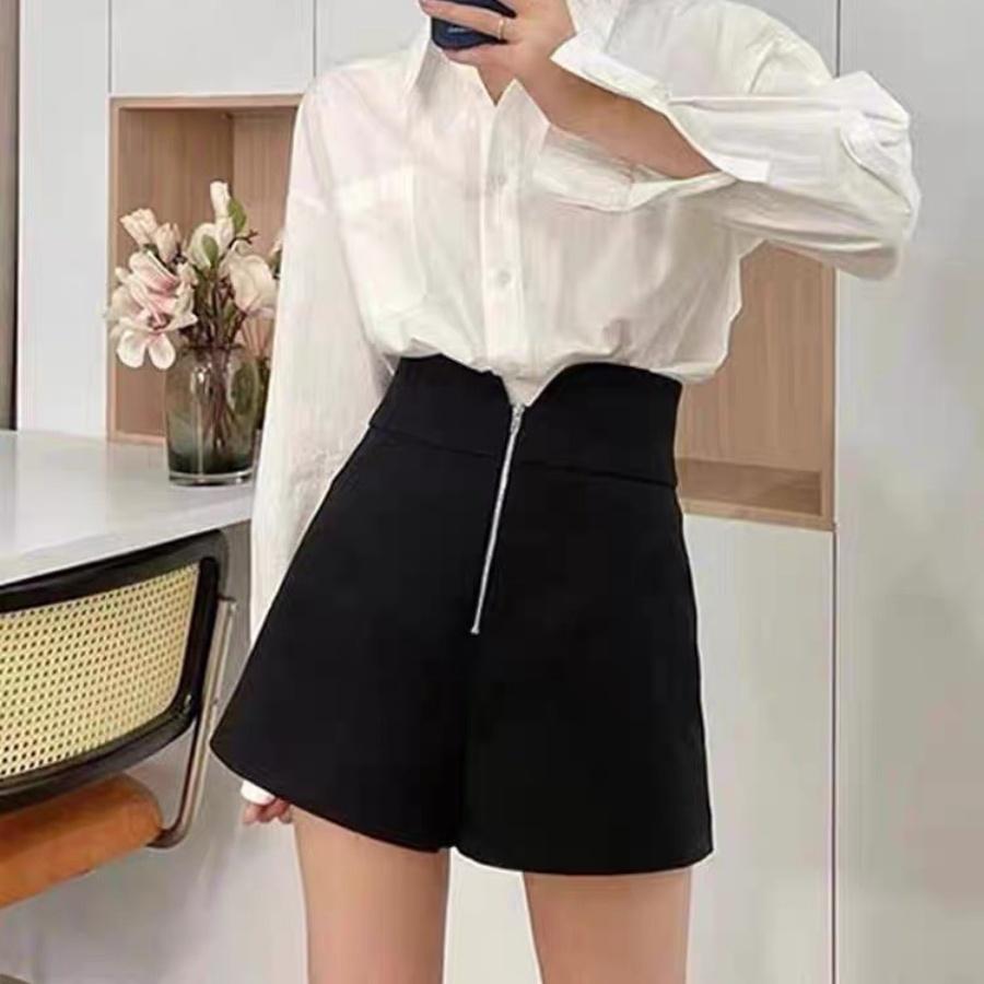 Quần đùi bigsize nữ lưng thun chất vải samin cứng có khóa kéo và đứng form, Quần short nữ BIGSIZE CÔ NHỎ Q24 - Đen