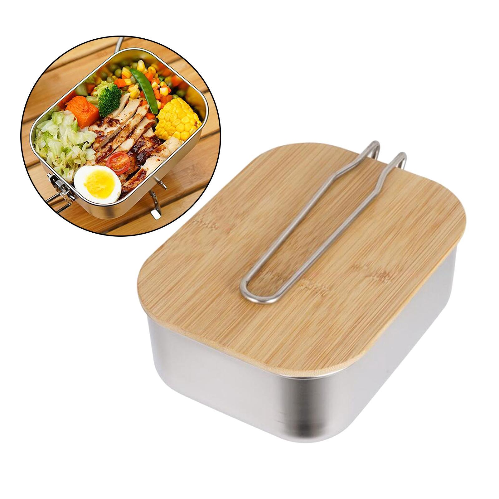 Bento Box Bamboo Lids Bento Box Lunch Box for Adults Kids, Leak-Proof Stainless Steel Bento Box Easy Wash for Outdoor Camping Travel