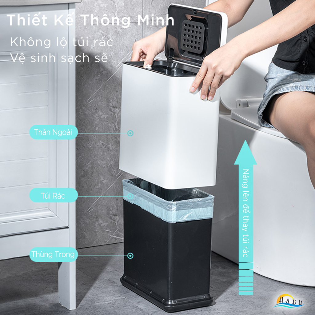 Thùng Đựng Rác Nhà Vệ Sinh Có Nắp 8 Lít Inox Đa Năng Cao Cấp Khử Mùi Than Hoạt Tính CCKO