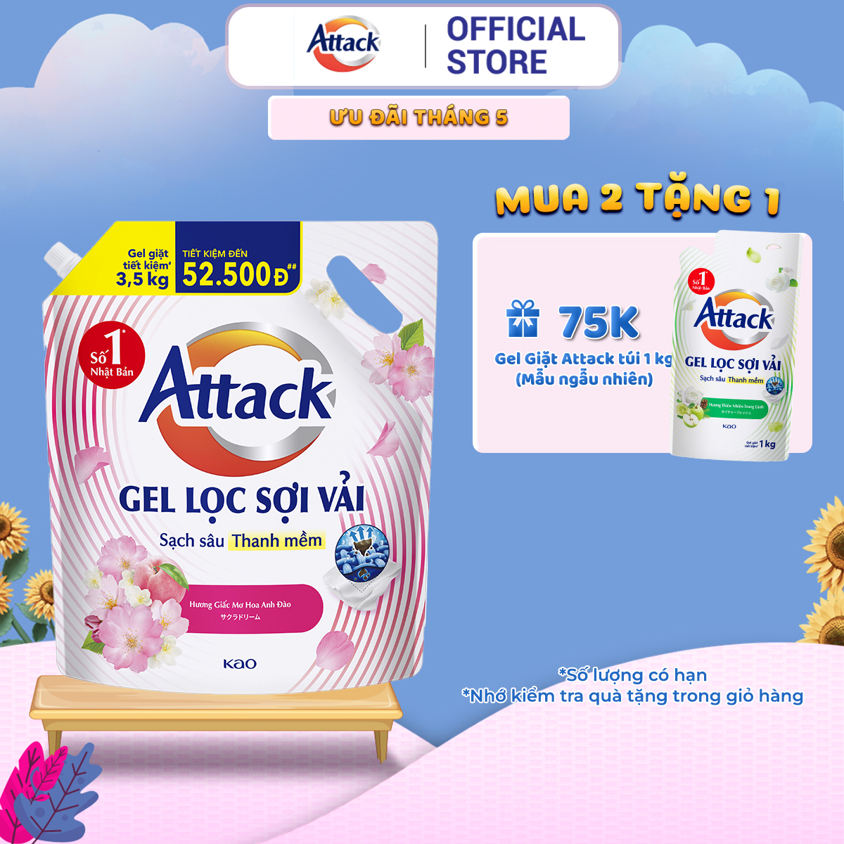 Gel Giặt Attack Hương Giấc Mơ Hoa Anh Đào Túi 3.5Kg