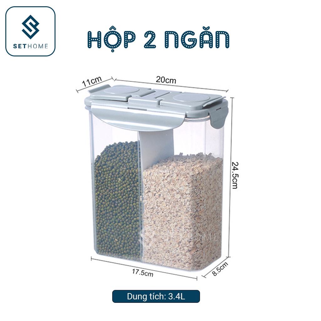 Hộp đựng hạt ngũ cốc - Hũ đựng đậu xanh, đồ khô, thực phẩm, có nắp đậy