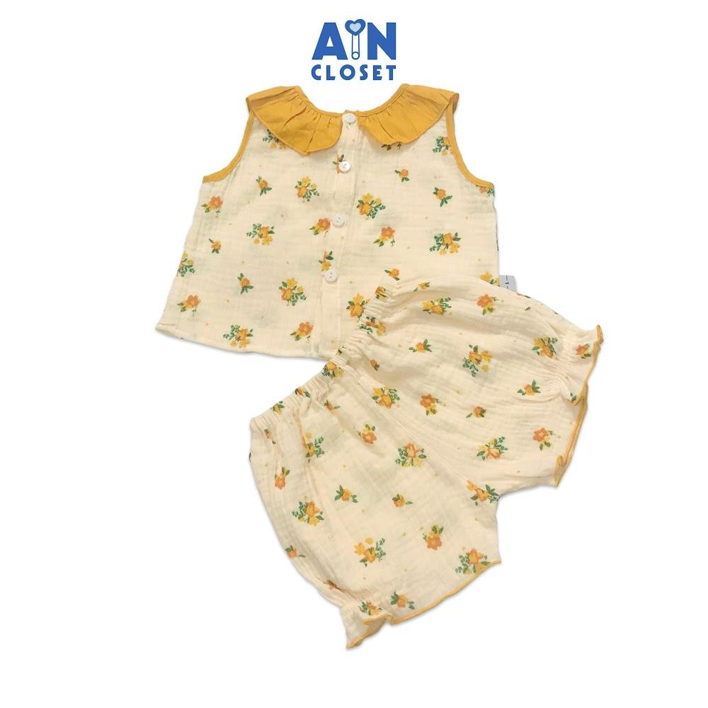 Bộ quần áo ngắn bé gái họa tiết Hoa phượng vàng xô muslin - AICDBTWWTDQW - AIN Closet