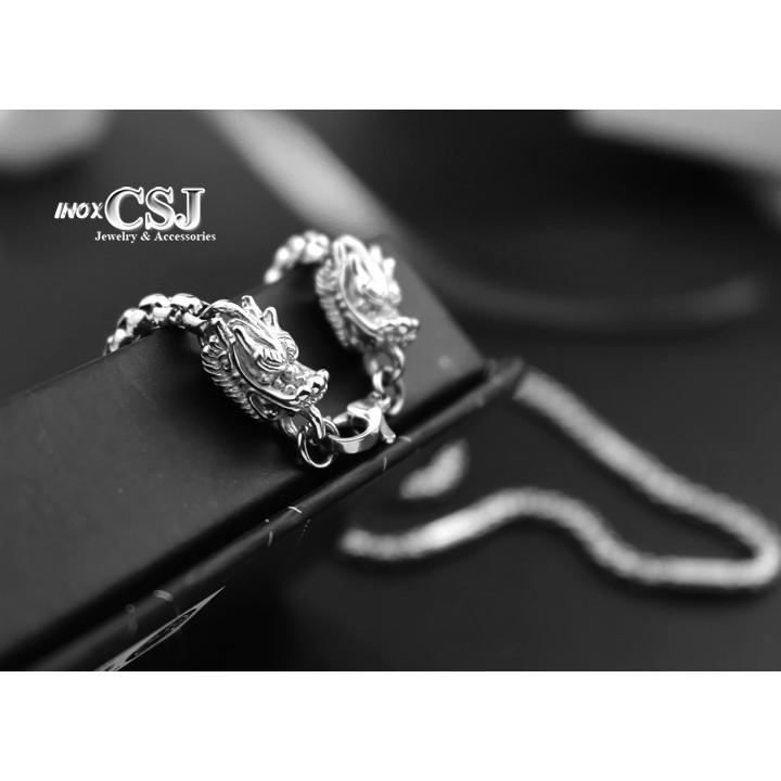 Dây chuyền nam inox bọc khoanh kết hợp 2 đầu rồng sáng đẹp, không đen - Đem lại đẳng cấp, phong độ cho người đeo