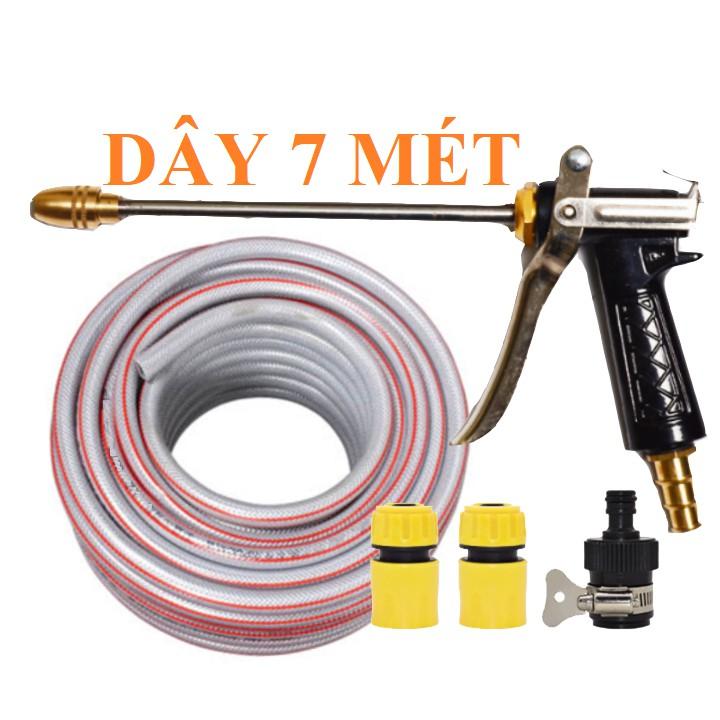 Bộ dây vòi xịt nước rửa xe, tưới cây . tăng áp 3 lần, loại 7m, 10m 206318 đầu đồng, cút,nối đen+ tặng khăn phượt