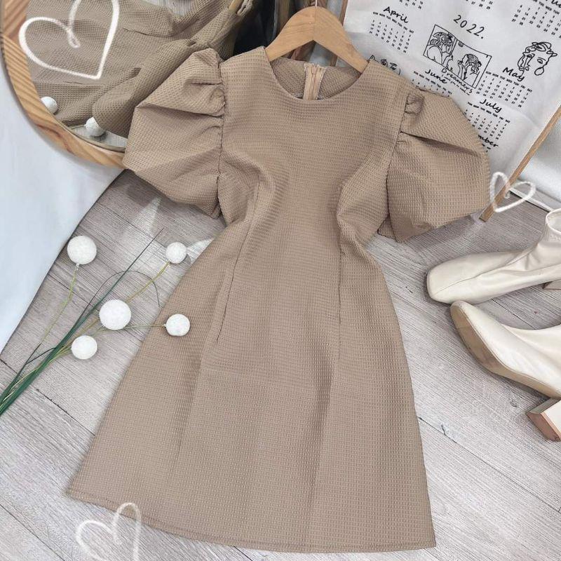 Đầm váy dạo phố cổ tròn tay phồng nhiều màu Jun Dress