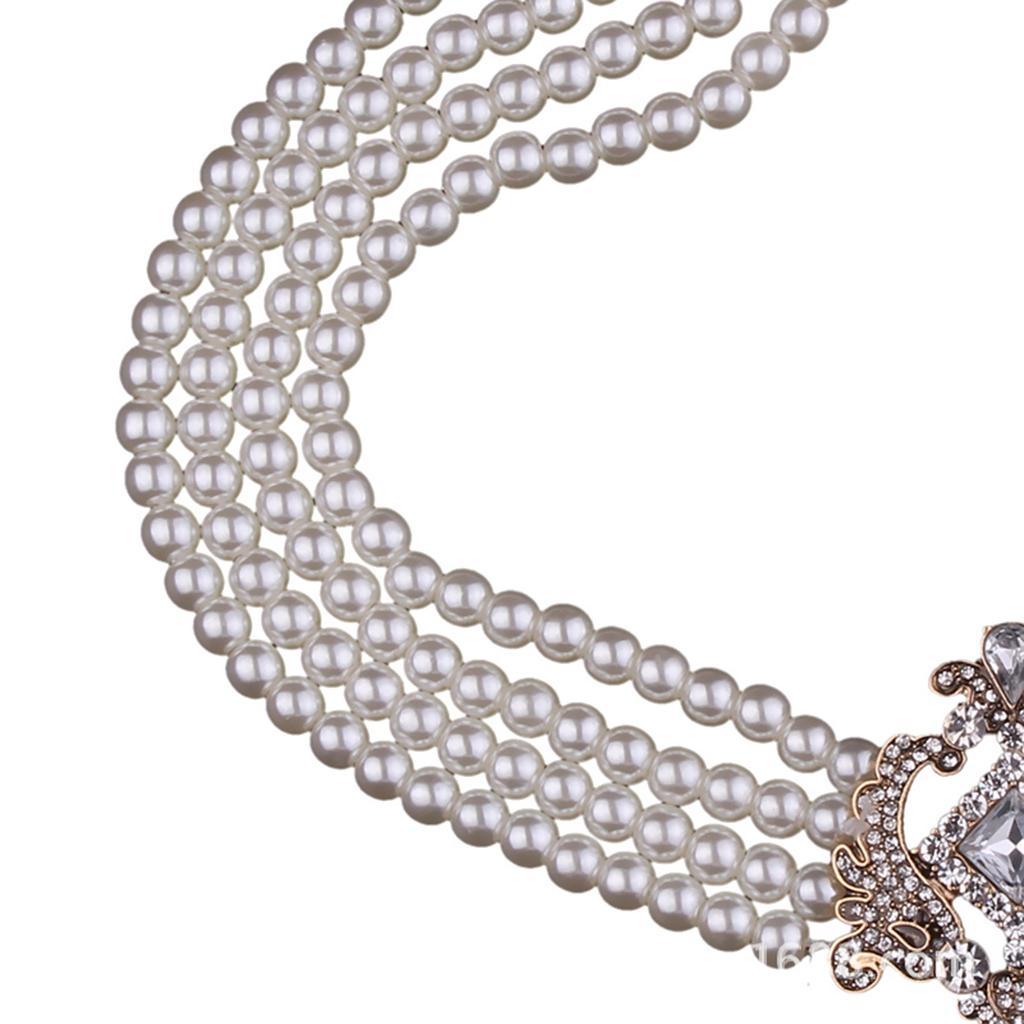 Fashion 4 Strands Pearl Chain Strand Choker Collar Statement Bib Necklace
