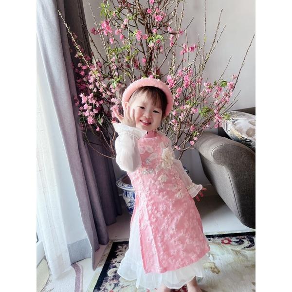 Áo dài bé gái thêu hoa cao cấp VyVy Kids Fashion