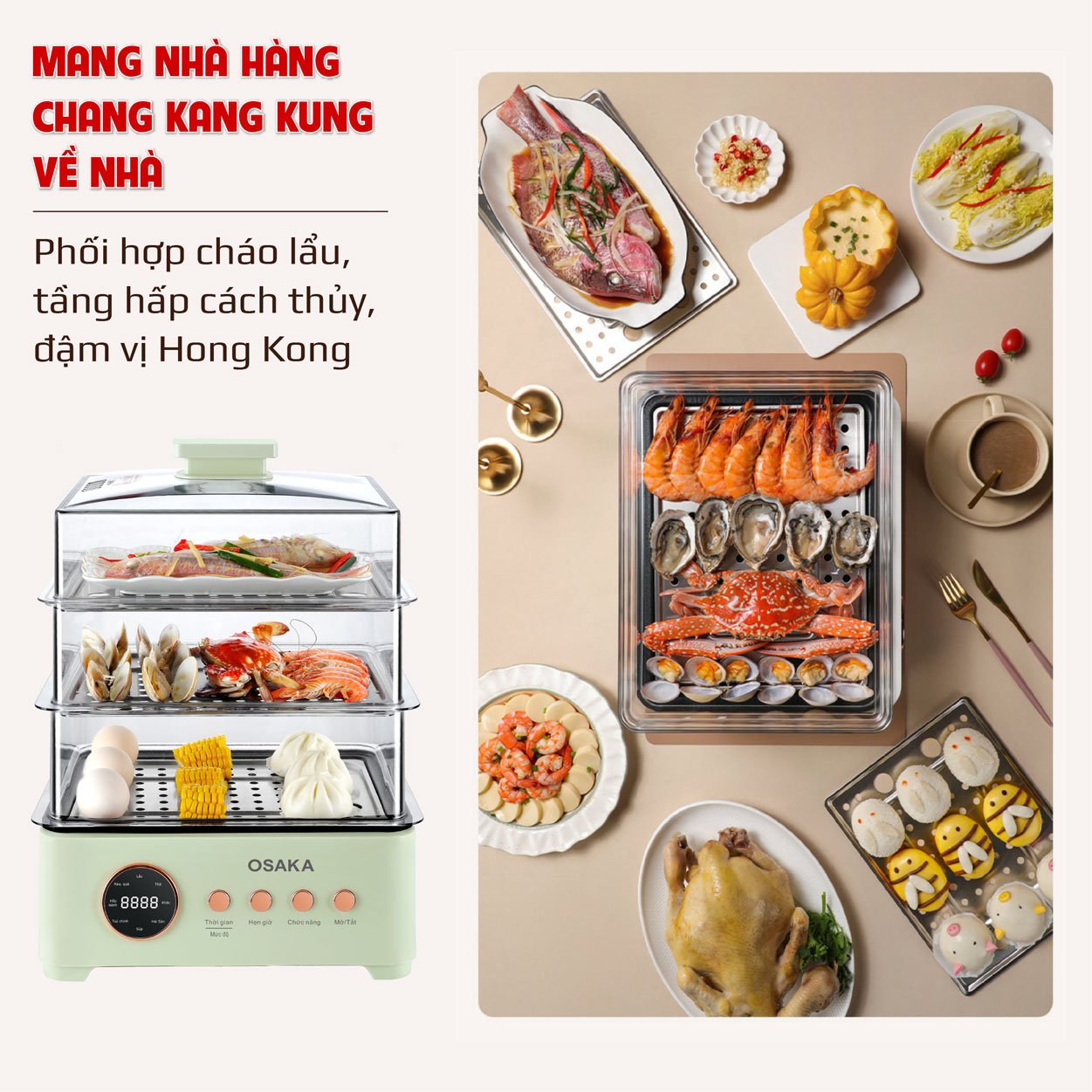 Nồi lẩu - hấp thủy nhiệt đa năng OSAKA MP-666 - Hàng chính hãng