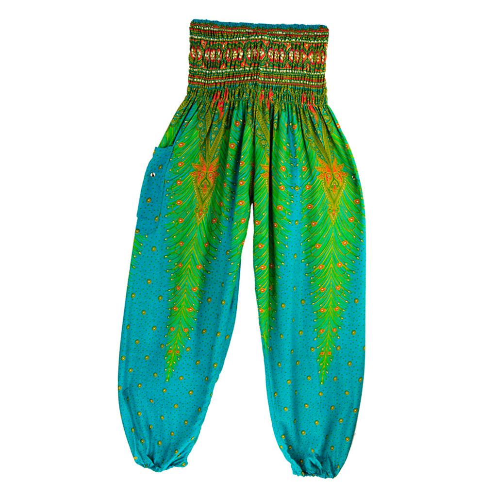 Women Fashion Colorful Peacock Shaped Casual Loose High Waist Long Yoga Pants with Pockets