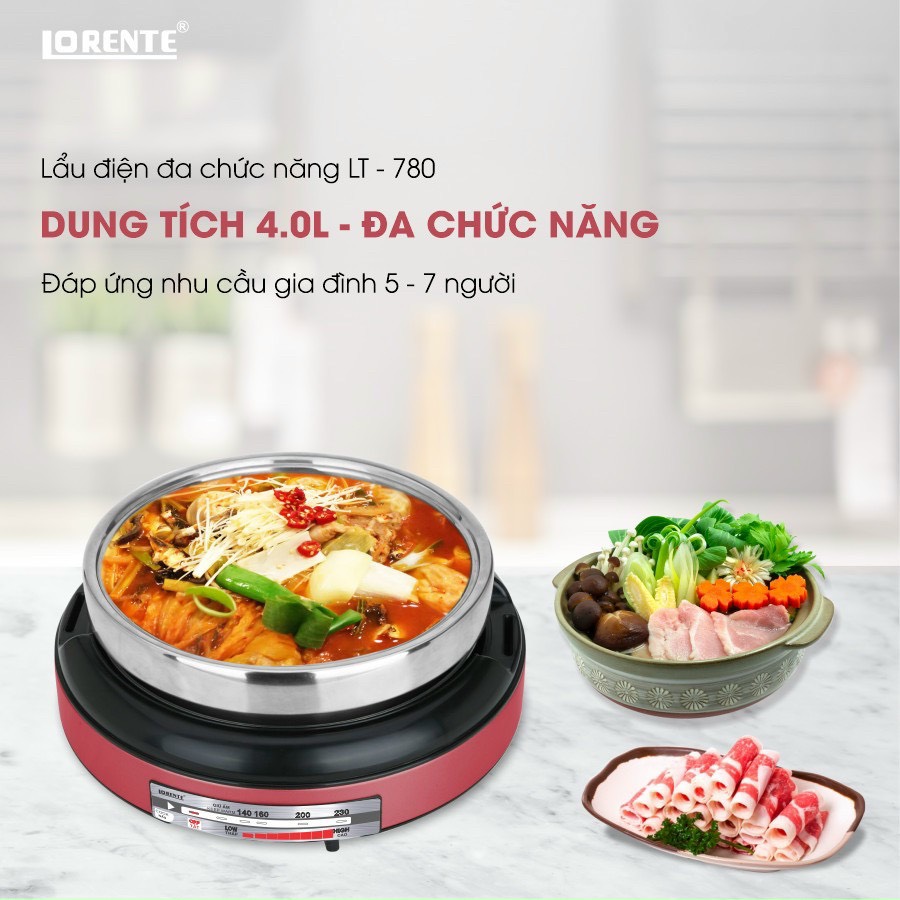 Nồi Lẩu Nướng Điện Đa Năng Lorente LT-780 - Màu Ngẫu Nhiên - Chính Hãng