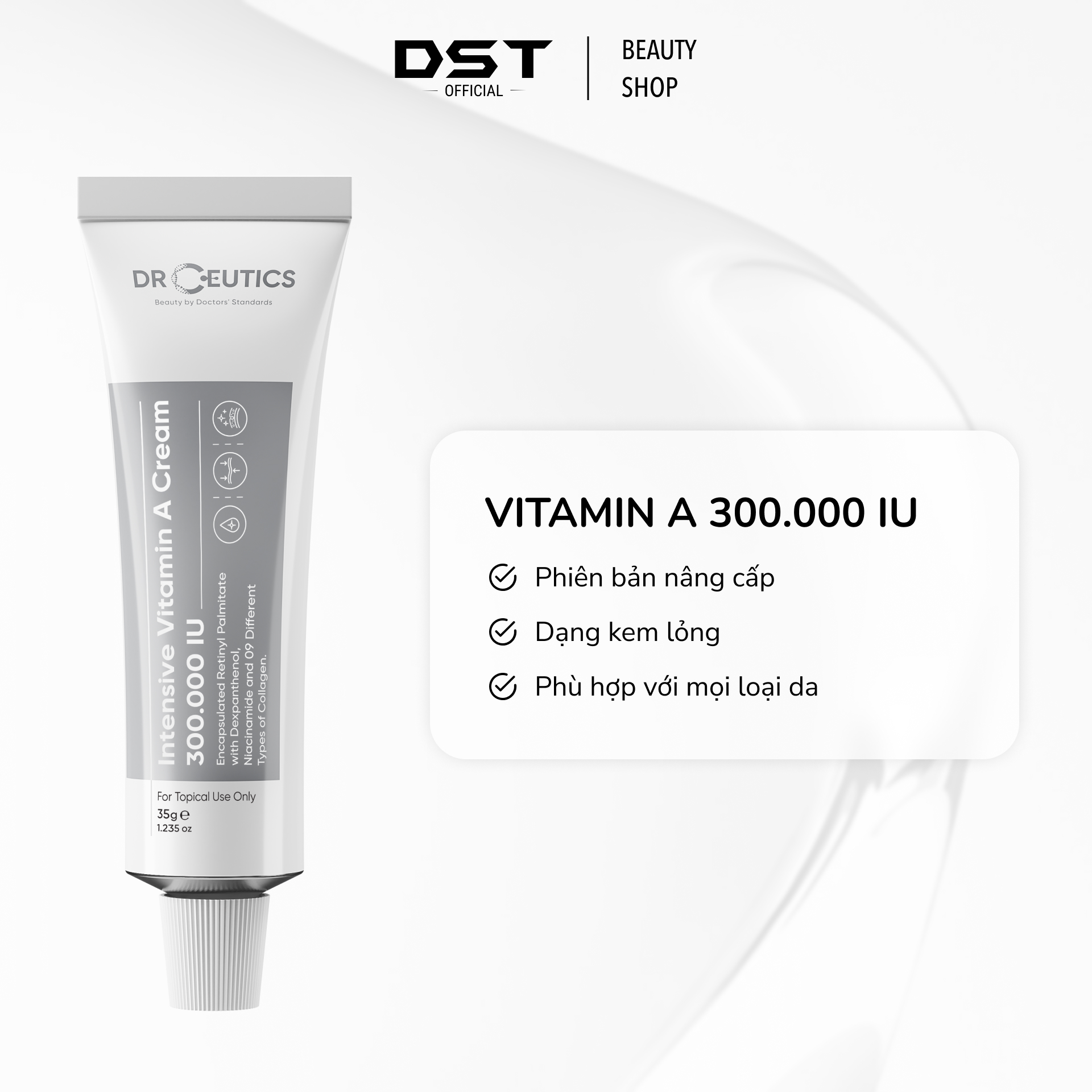 DRCEUTICS Kem Dưỡng Trẻ Hóa và Căng Mịn Da Chứa Vitamin A Intensive Cream 300.000 IU