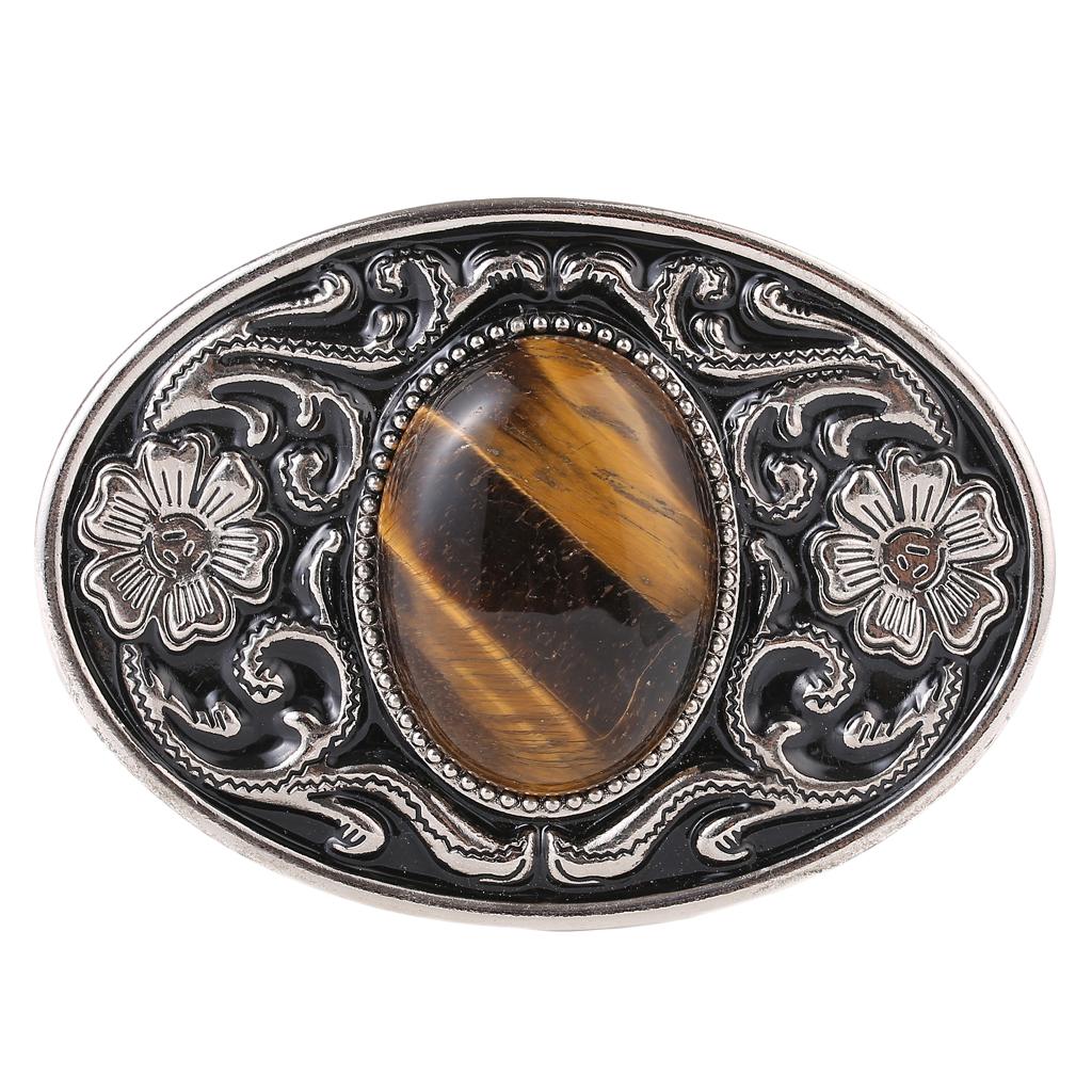 Retro Style Cowboy Belt Buckle Turquoise Stone Buckle 9x7cm Antique Silver