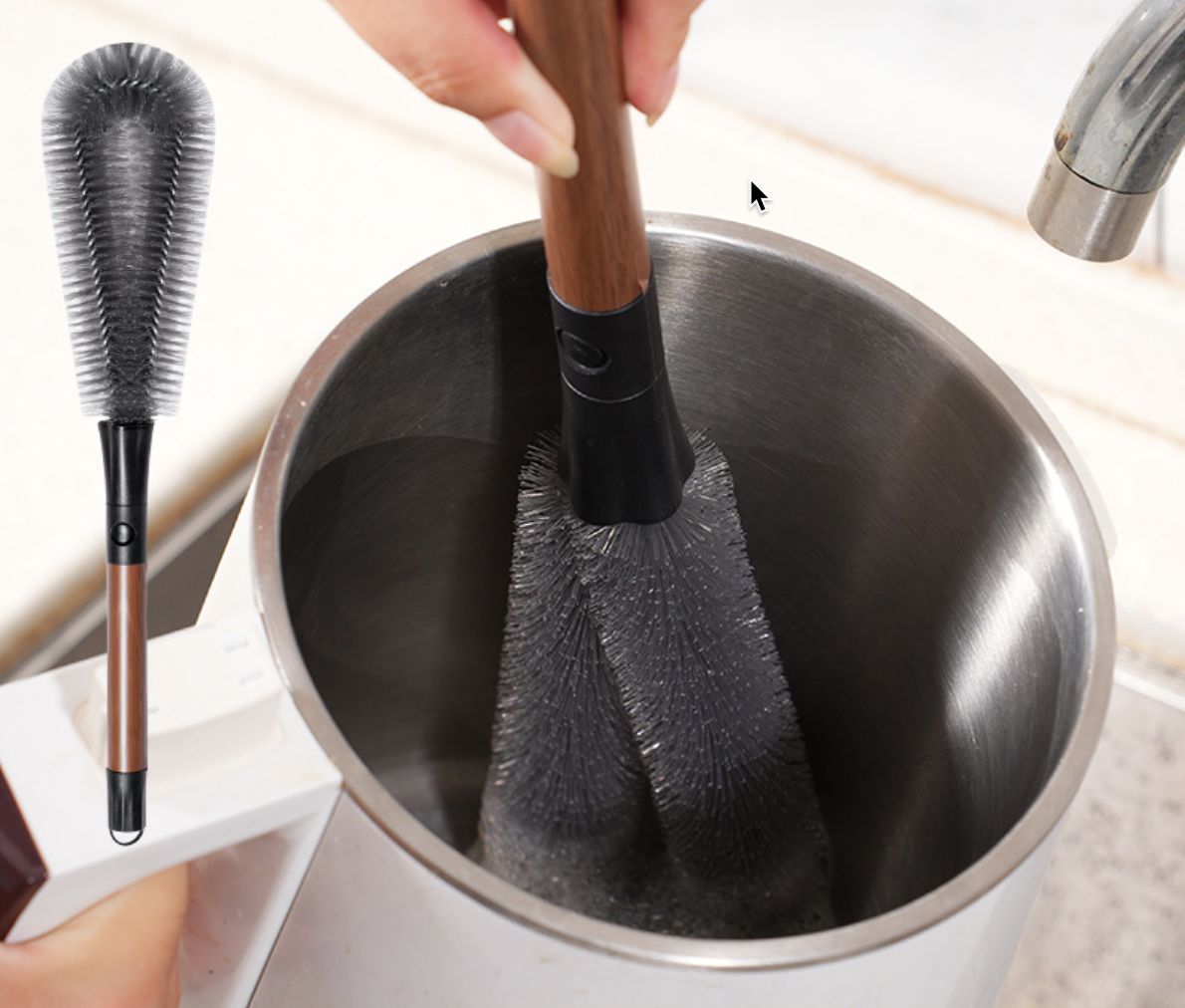 Bàn chải cọ đa năng rửa Máy Xay Sinh Tố, Bình Nước, Cốc Chén Cán dài Đầu Sợi Mềm Thiết Kế 90° Xoay 360 Tiện Lợi - Hàng chính hãng