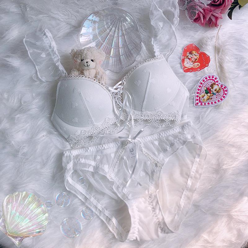 Nhật Bản Gợi Cảm Băng Áo Ngực Ngắn Gọn Bộ Quần Lót Nữ Lolita Áo Ngực Đúc Quần Lót Quần Áo Kawaii Đồ Lót Femme Xanh Hồng 2021 Mới