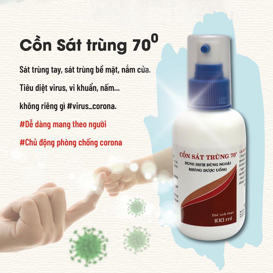 Combo 10 Chai Cồn Sát Trùng 70° Rửa Tay Khô Ngăn Ngừa Vi Khuẩn Chai Xịt 100 ml