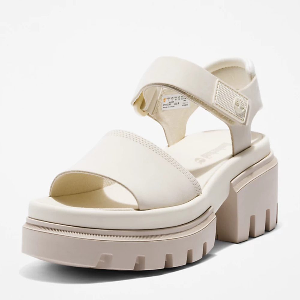 [New 2023] Timberland Giày Sandal Nữ Đế Cao Everleigh Ankle Strap Màu Trắng Kem TB0A5UMMD2