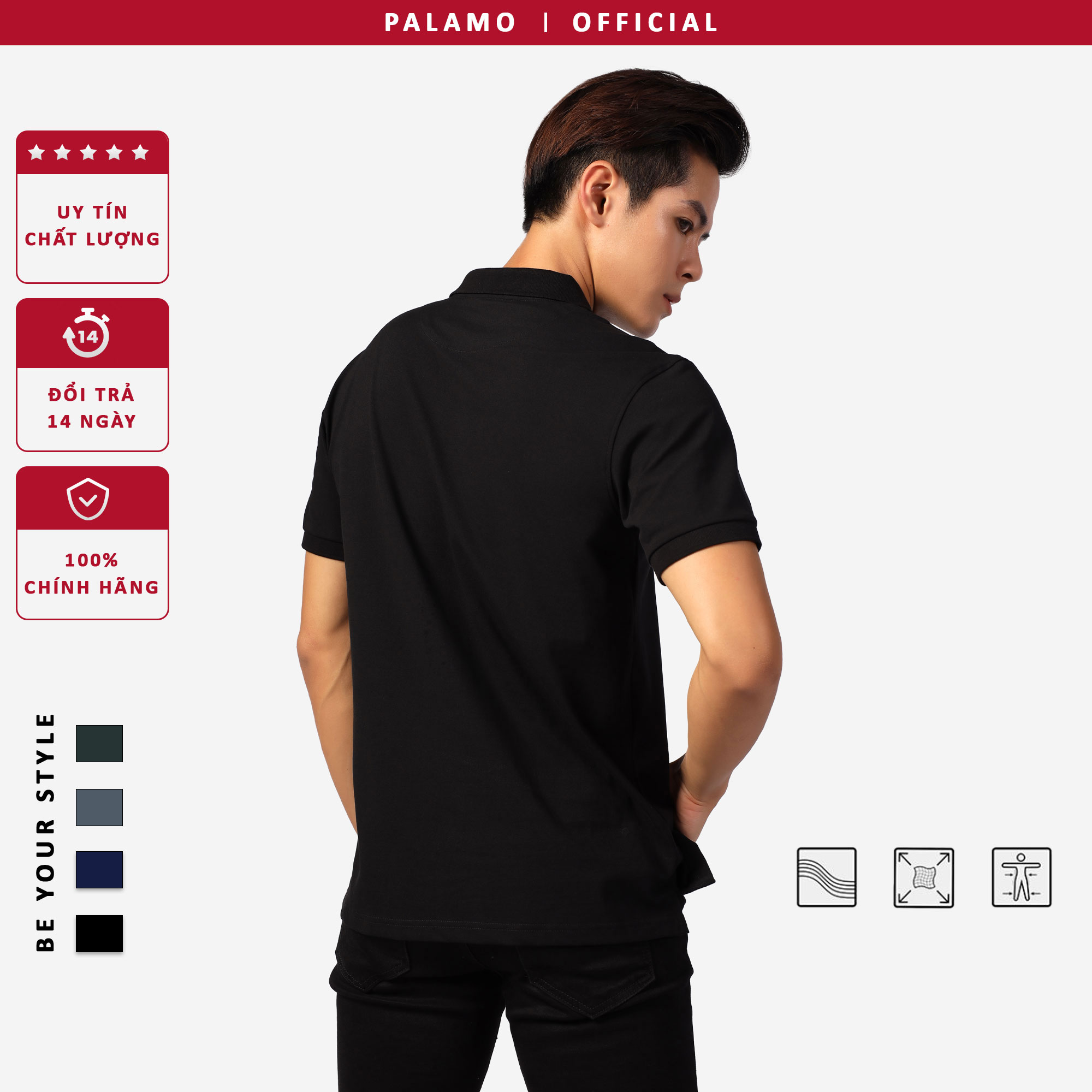 Áo phông polo nam Palamo classic, regular fit, cotton spandex / màu xanh lam