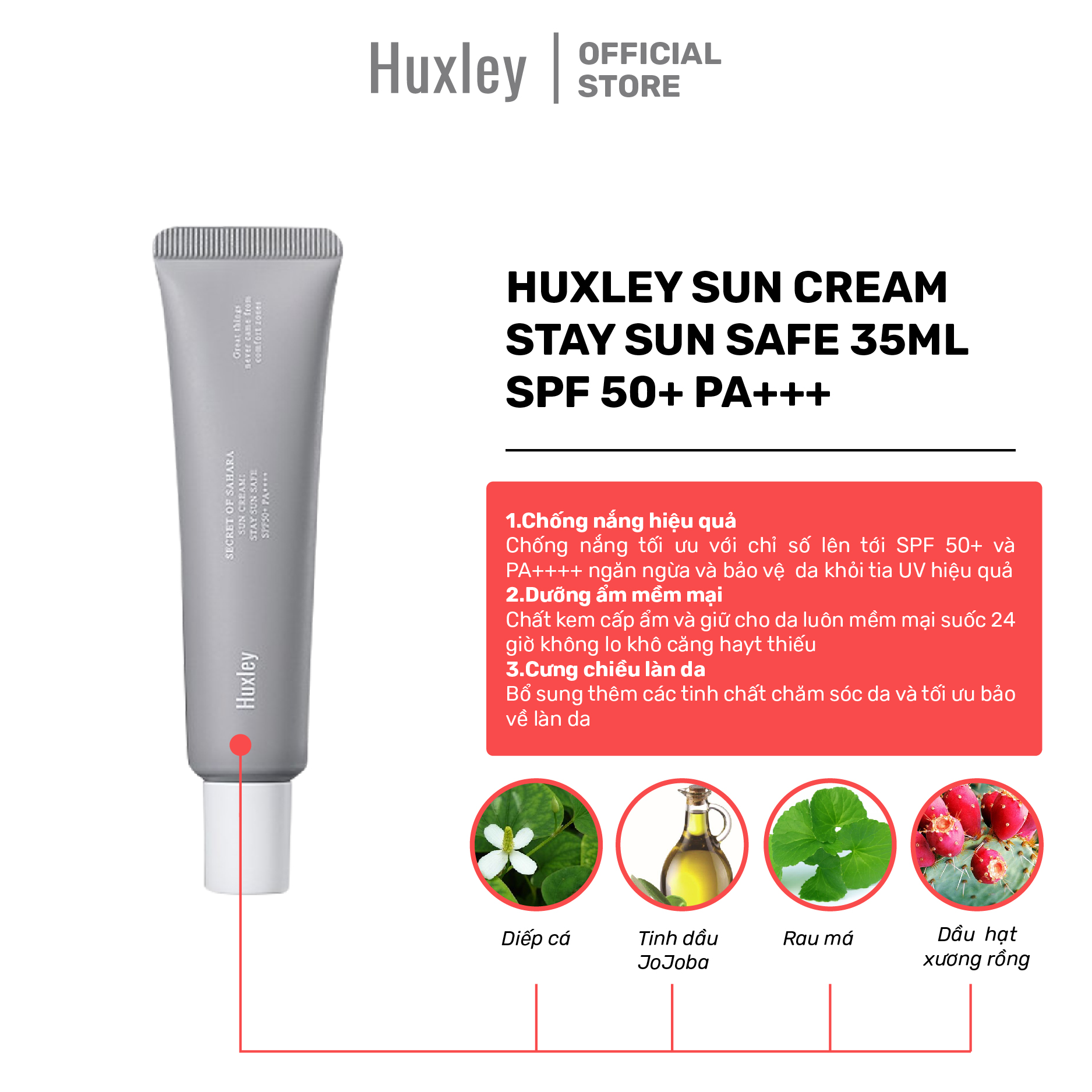Giảm đến 60% - Kem chống nắng mịn nhẹ bảo vệ da chống lão hóa Huxley Sun Cream Stay Sun Safe SPF50+/PA++++ 35ml