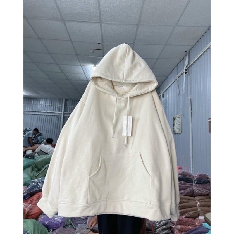 Áo hoodie nỉ trơn form rộng mũ hai lớp