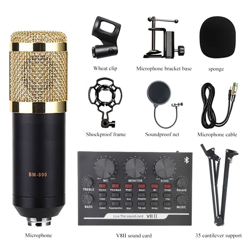 Bộ micro sound card hát karaoke live stream V8II  MIC BMX800