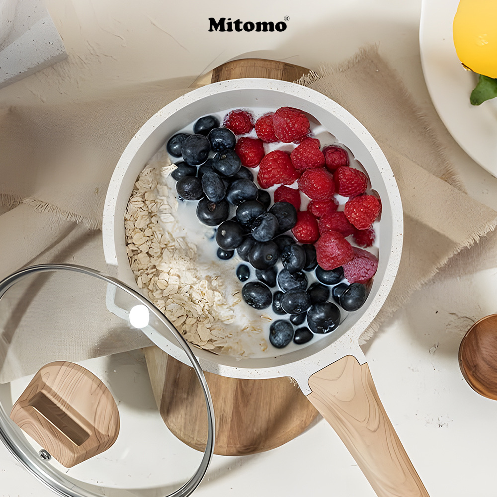 Set nồi chảo 4 món tráng đá chống dính Mitomo Granite có nắp đậy nấu ăn tiện dụng phù hợp với mọi loại bếp