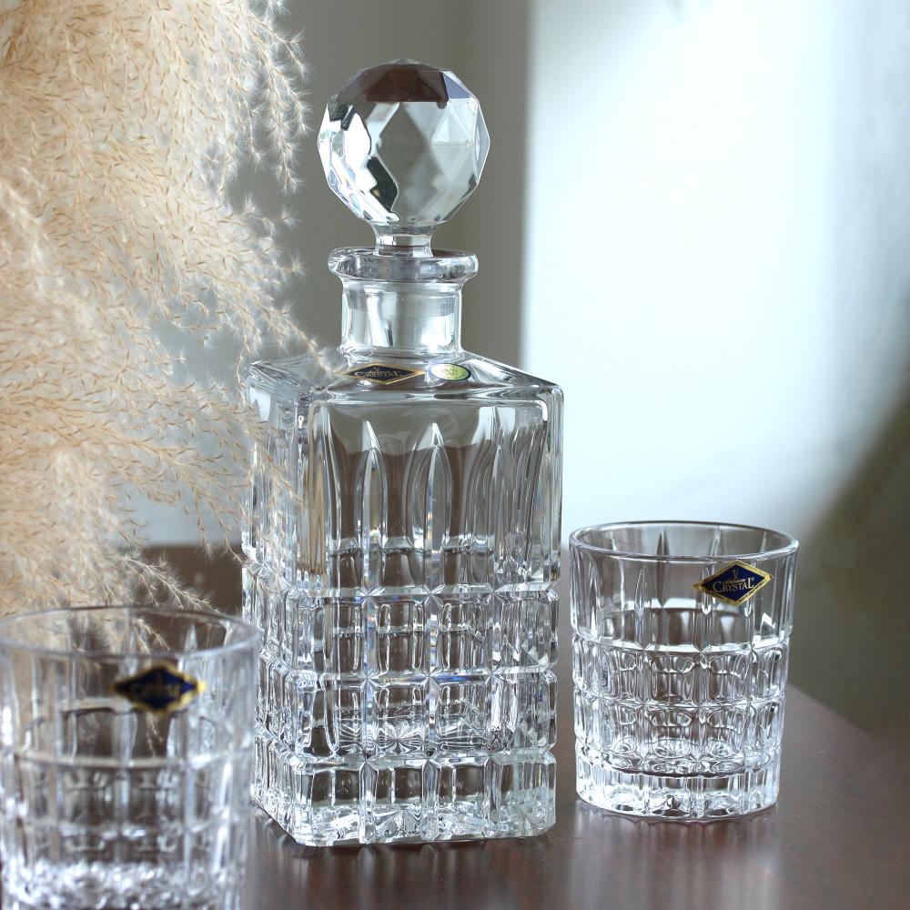 Bộ bình Ly rượu Whiskey Diplomat Pha lê Bohemia Tiệp khắc