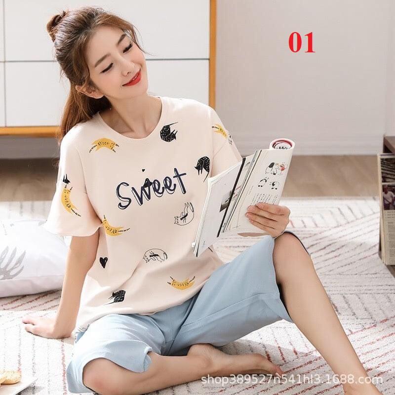 Đồ bộ ngủ nữ, thun Cotton 100% cực mát, đủ size, 42-70kg