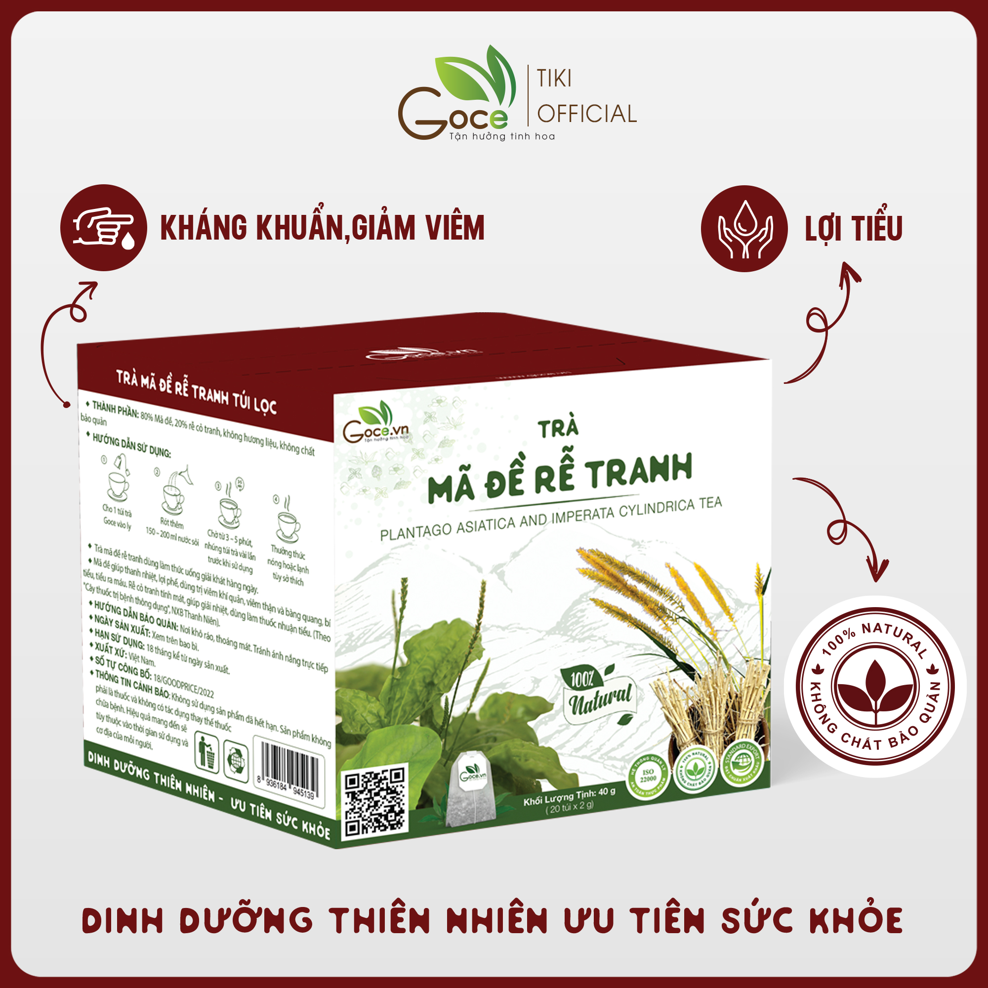 [Lợi tiểu, giảm viêm] Trà mã đề rễ tranh túi lọc Goce