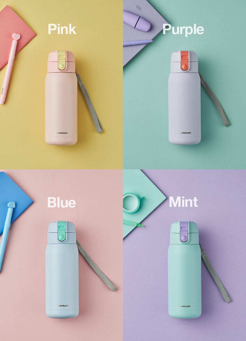 Bình giữ nhiệt LocknLock School Fit Cotton Candy 370ml LHC3233, Hàng chính hãng, chất liệu inox 304, có dây đeo - JoyMall