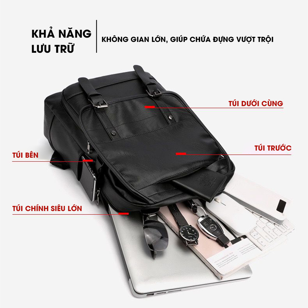 Balo Đi Học Da Chống Nước Cao Cấp Thời Trang Rẻ Đẹp Nhẹ Da Đen Đựng Laptop Đi Chơi Du Lịch Nam Nữ-DRU BL015-hàng chính hãng