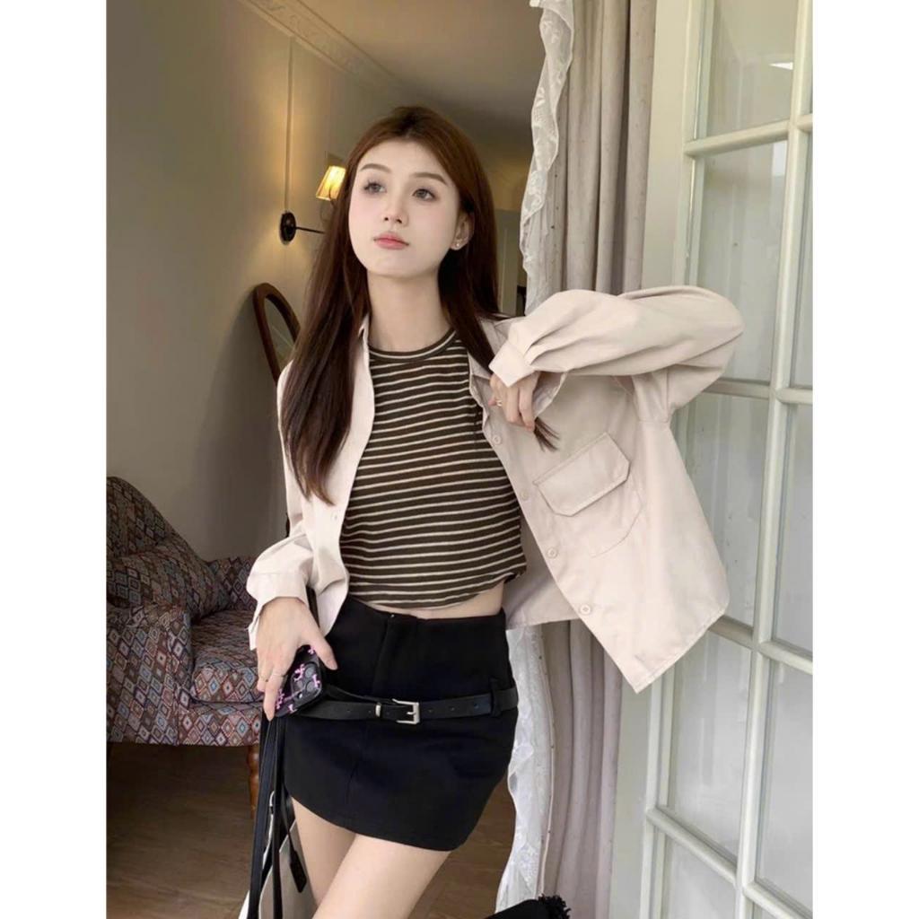 Áo khoác kaki nữ croptop 1 lớp kiểu dáng trẻ trung năng động