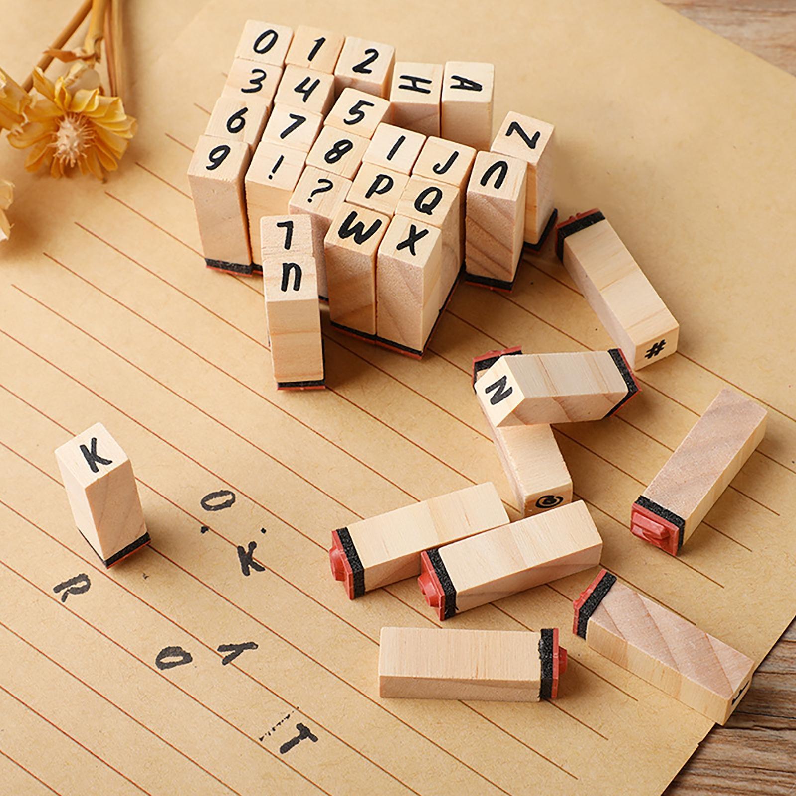 40 Pcs Wooden Rubber Stamp Letters Alphabets, Number and Letter Symbol Alphabet Mini Stamps for Clay Crafts, Card Making, Kids Painting
