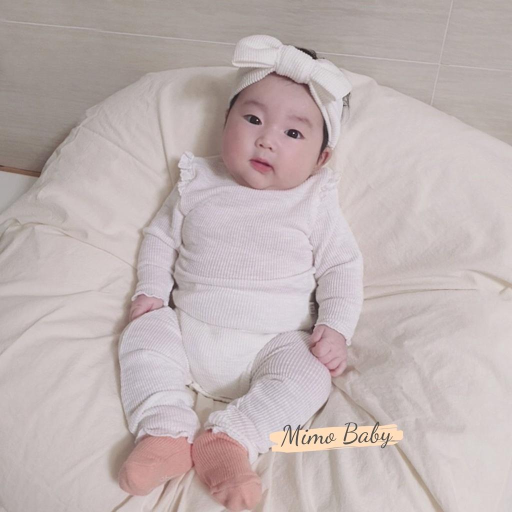 Bộ cotton gân kèm turban nơ cao cấp bbamma cho bé gái Mimo baby QA10