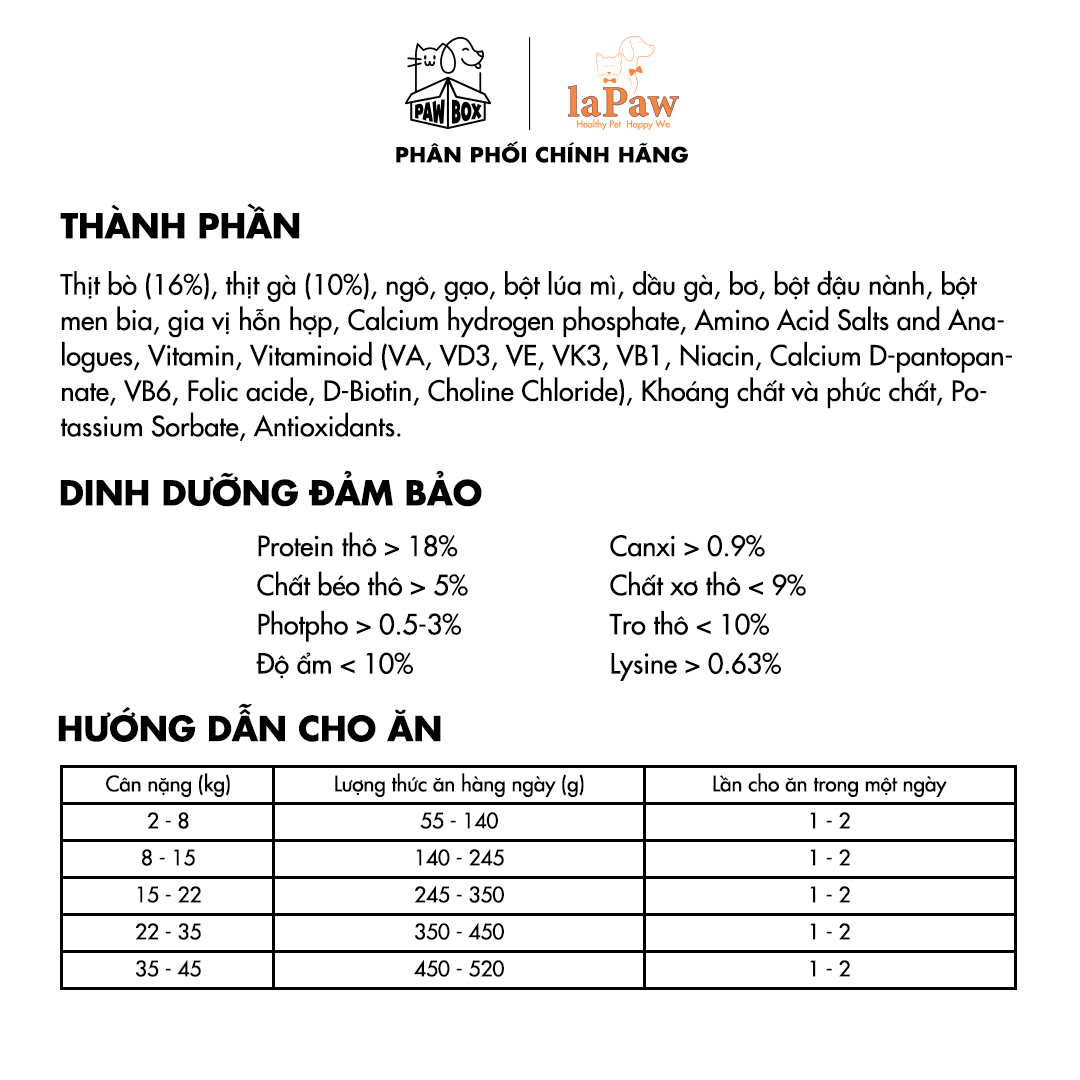 Hạt hỗn hợp cho chó trưởng thành dinh dưỡng chuẩn Âu laPaw Gourmet 1KG