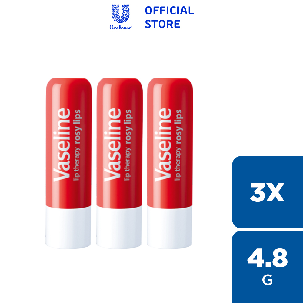 Combo 3 son dưỡng môi Vaseline hồng xinh dạng thỏi 4.8g