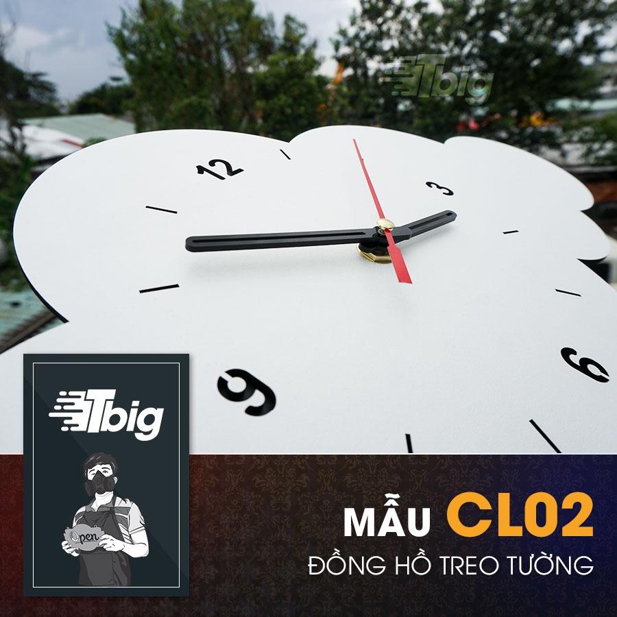 Đồng hồ gỗ treo tường loại kim trôi thiết kế hình mây trắng trang trí decor độc đáo