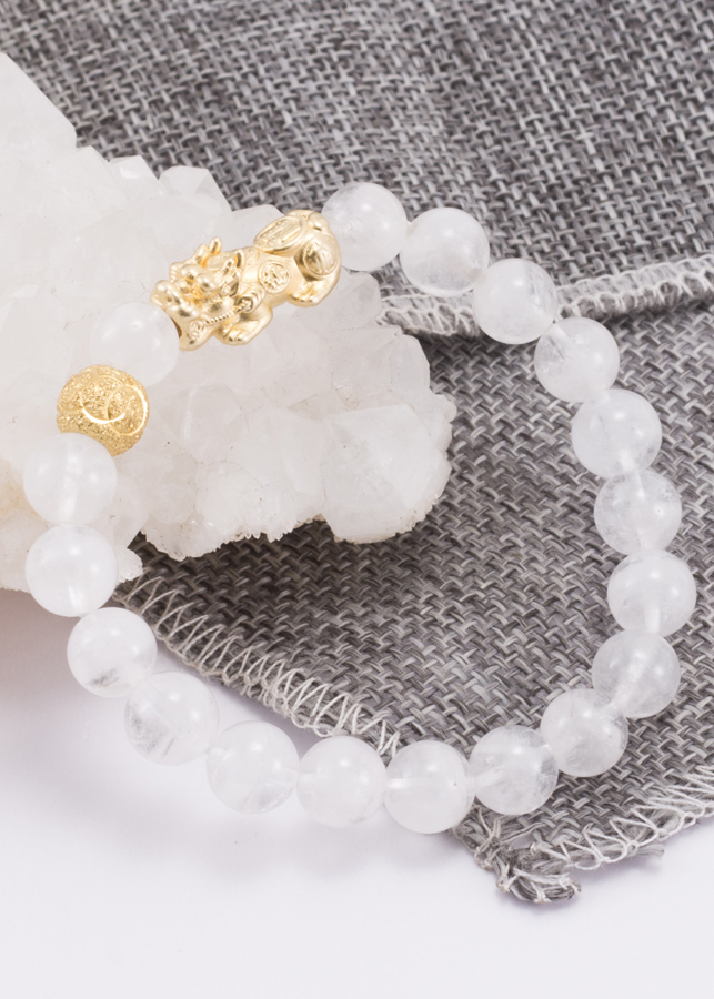 Vòng Đá Thạch Anh Ưu Linh Trắng Phối Charm Bạc Ngọc Quý Gemstones