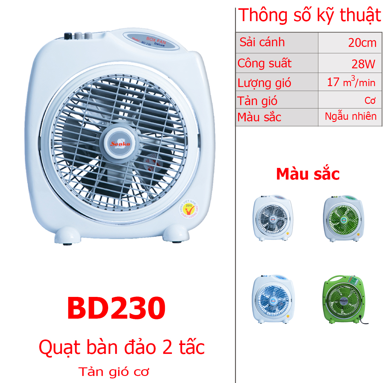 Quạt bàn đảo 2 tấc Sothing Senko BD230 công suất 28w, 2 tốc độ gió- Hàng chính hãng