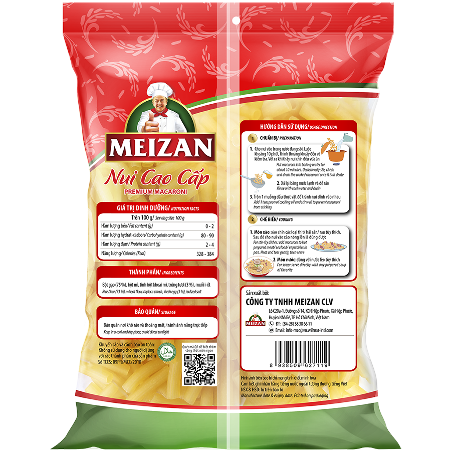 Thùng 24 gói nui cao cấp Meizan (Ống dài) 200g