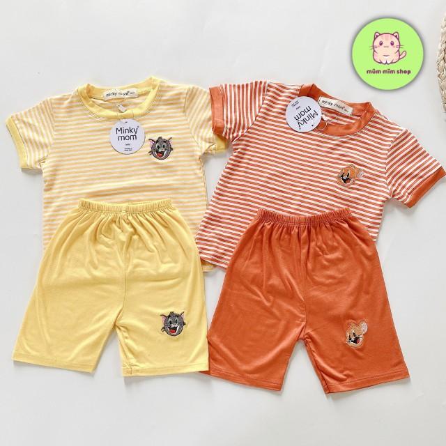 Đồ Bộ Đùi Bé Trai Minky Mom Sọc Thêu Họa Tiết Mèo Và Chuột Chất Thun Lạnh Cho Bé (8-19kg