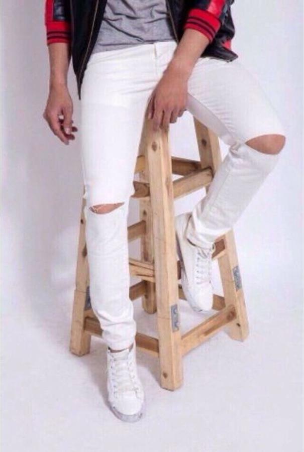 Quần Bò Nam Trắng Rách Gối Chất Co Giãn TRANGRACH98