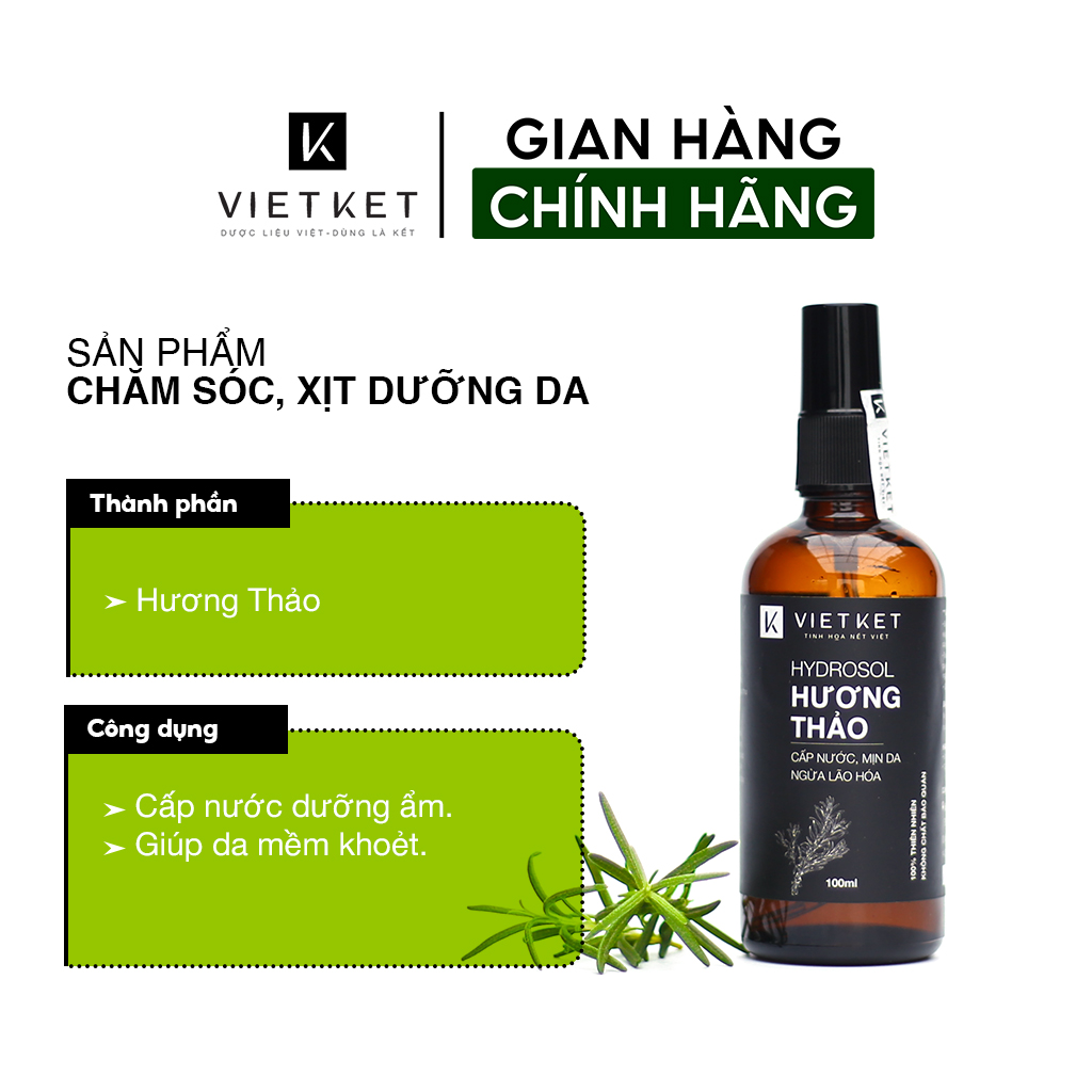 Hydrosol Hương Thảo VIETKET 100ml - Làm sáng da, làm chậm quá tình lão hoá da, cấp nước, dưỡng ẩm