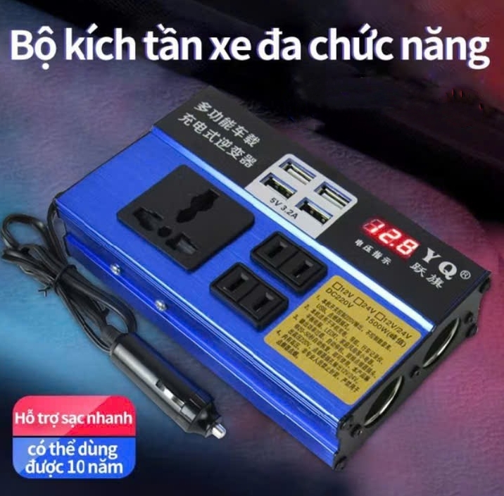 Bộ biến tần trên xe hơi ôtô  12v-24v sang 220v sử dụng cho các thiết bị nguồn USB