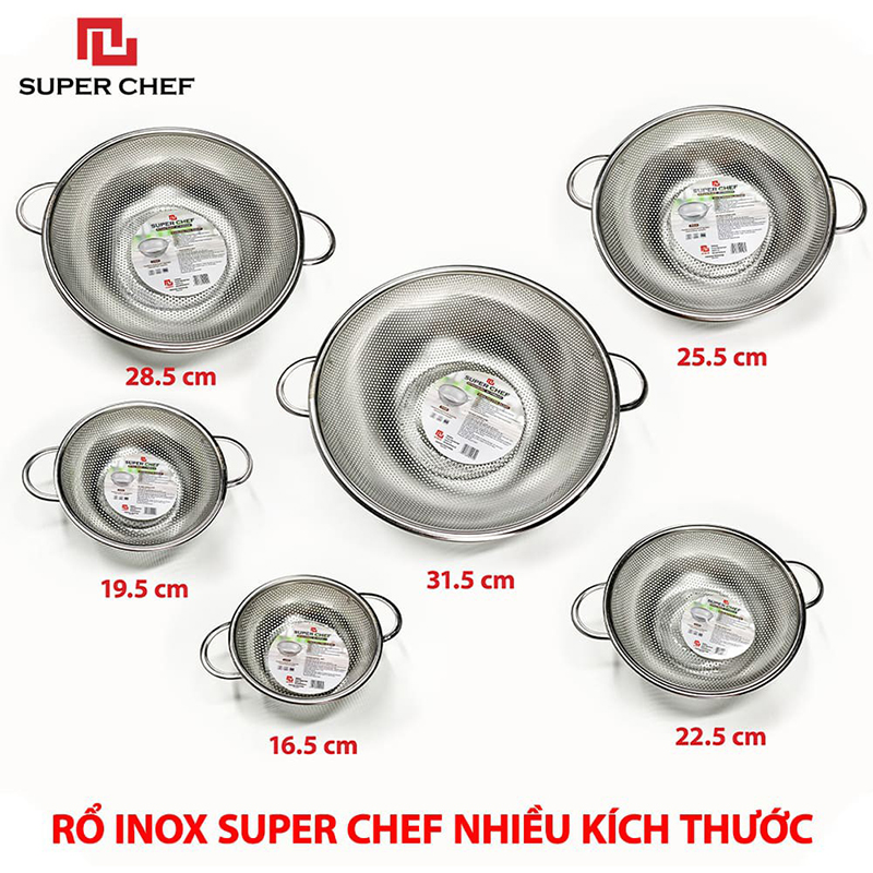 Rổ inox Super Chef 28.5cm 2 quai SC-PHB0229