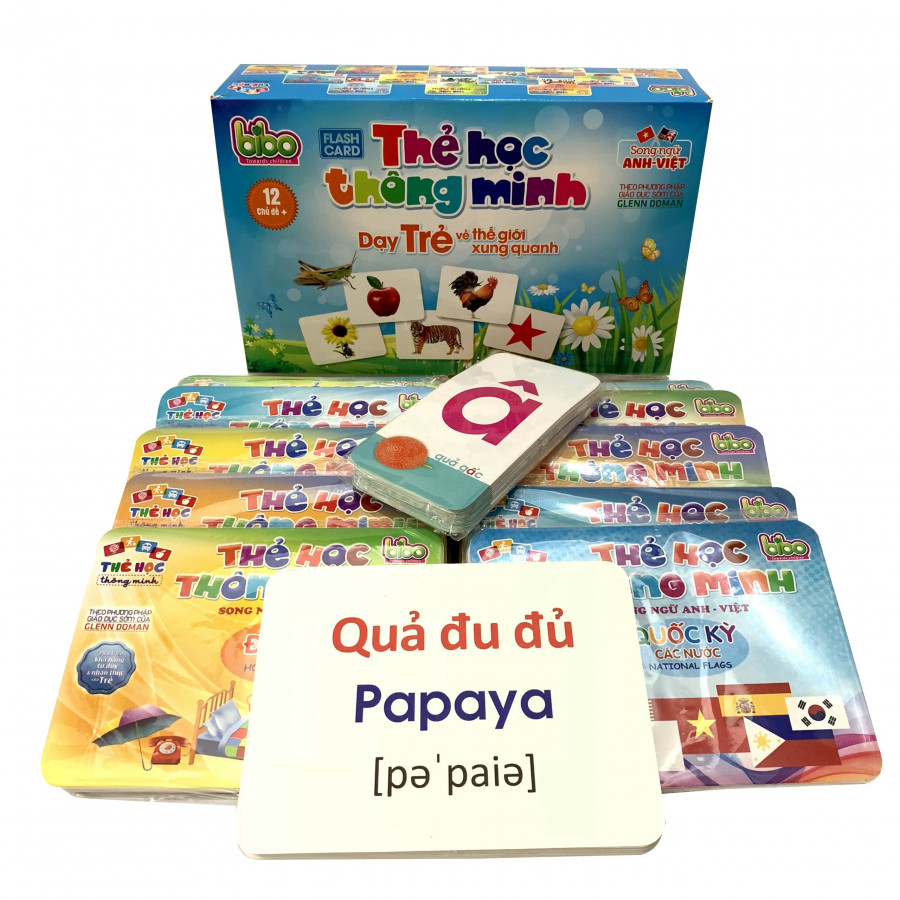 Bộ Thẻ Học Flashcards 12 Chủ Đề 260 Thẻ Học Song Ngữ Anh-Việt BIBO Cho Bé