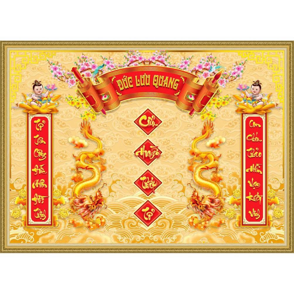 Tranh dán tường Tranh trang trí bàn thờ cửu huyền thất tổ UD0958K