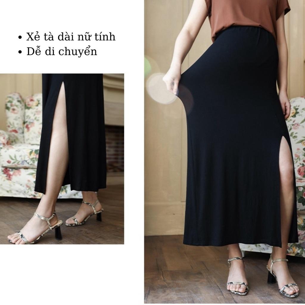 Chân váy bầu maxi xẻ gối Modal mềm mỏng