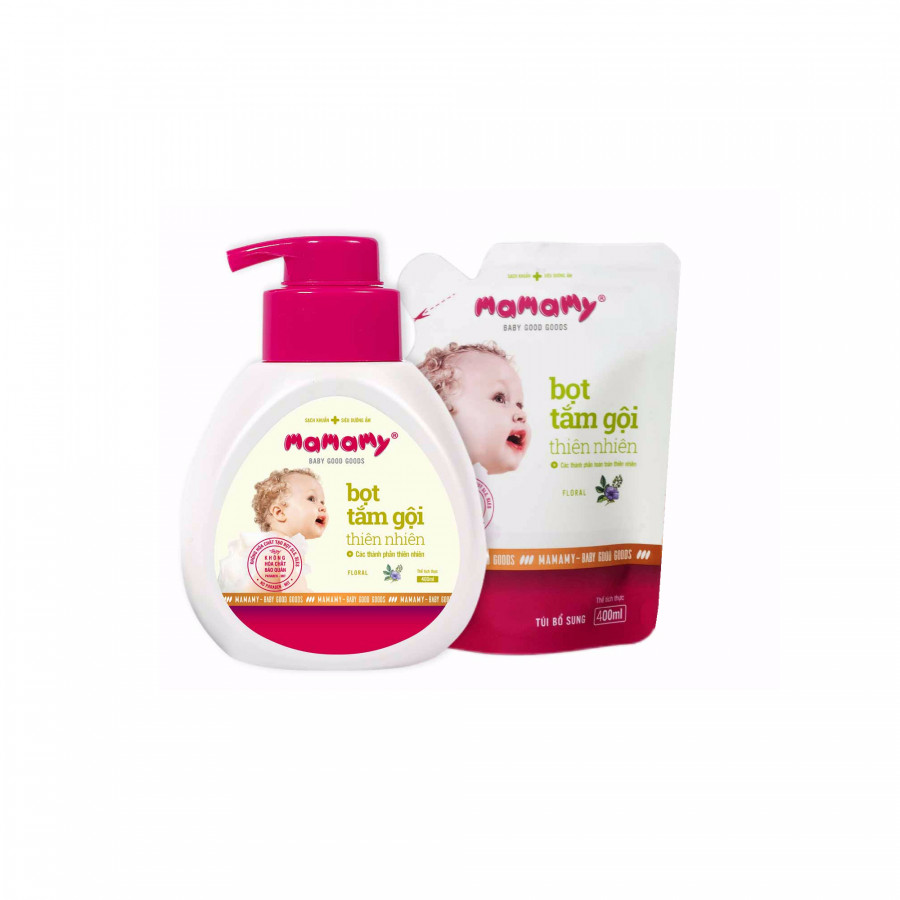 Combo bọt tắm gội Mamamy 400ml ( Rasberry) + 1 túi bổ sung 400ml